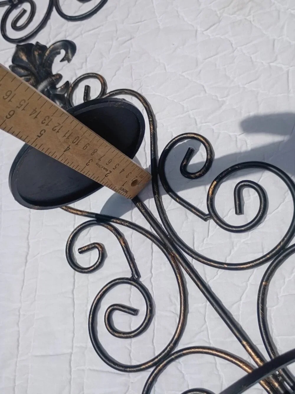 Vintage Wrought Iron Wall Sconces Fleur de Lis Pillar Candle Holders Black Gold